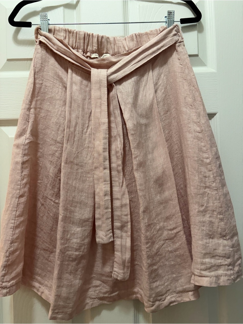 Women's Blush Tie-Waist A-Line Linen Skirt Made in Italy Coastal Boho